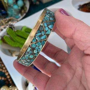 Turquoise Mosaic Inlay Bangle Bracelet - Women Jewelry